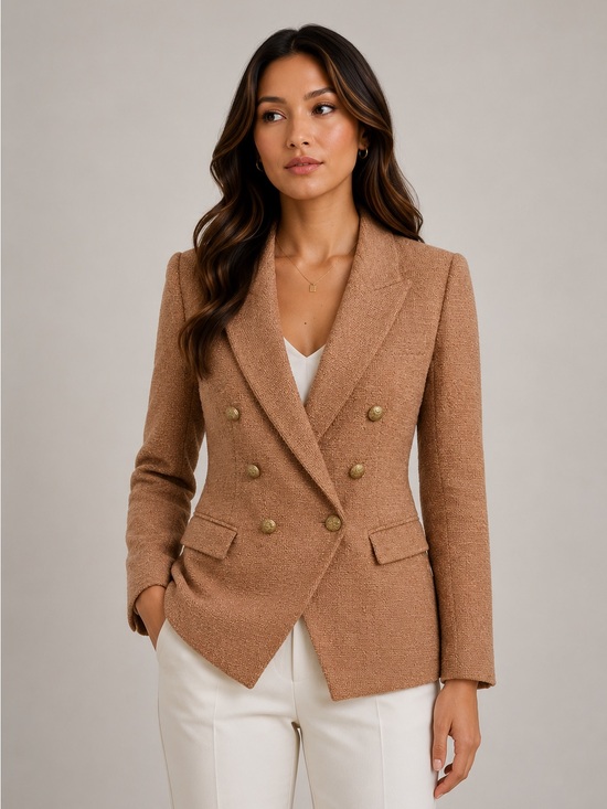 L'AGENCE Jackets & Blazers - L'AGENCE Kenzie Light Mocha Double Breasted Bouclé Tweed Blazer Size 0